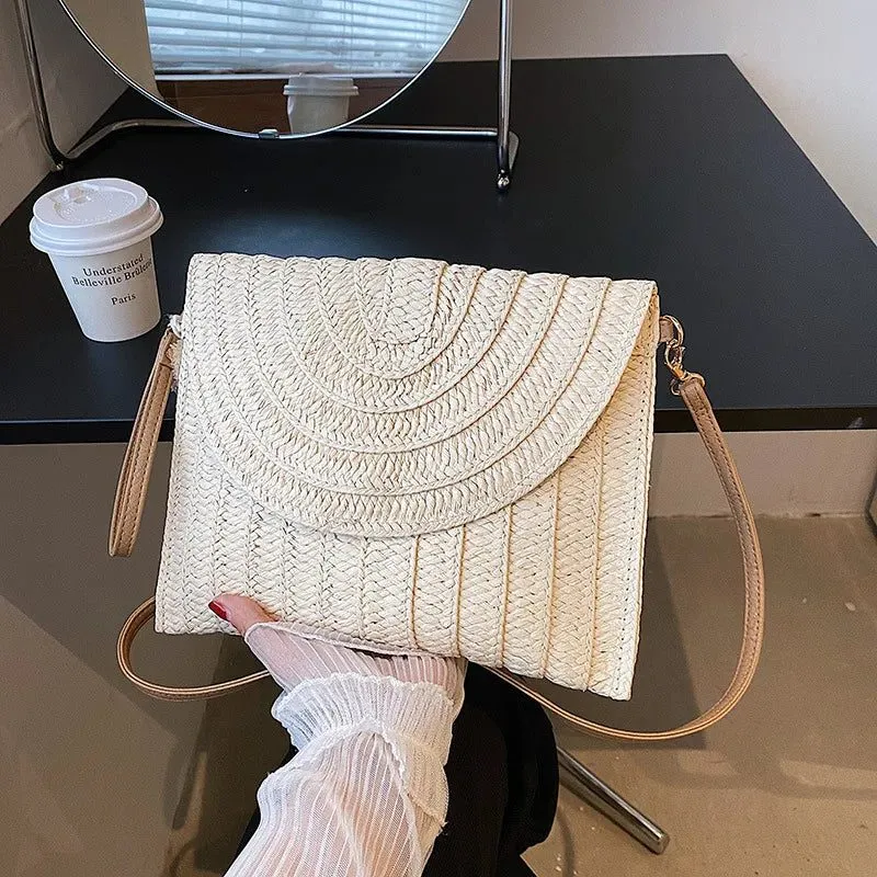 Summer Straw Clutch Bag with Cute Pendant