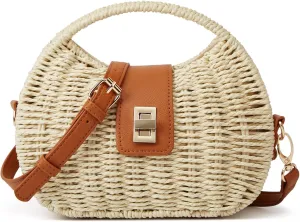 Summer Straw Woven Bag Women Summer Satchel Shoulder Handbag Top Handle Cross Body Purse Twist Clutch Tote