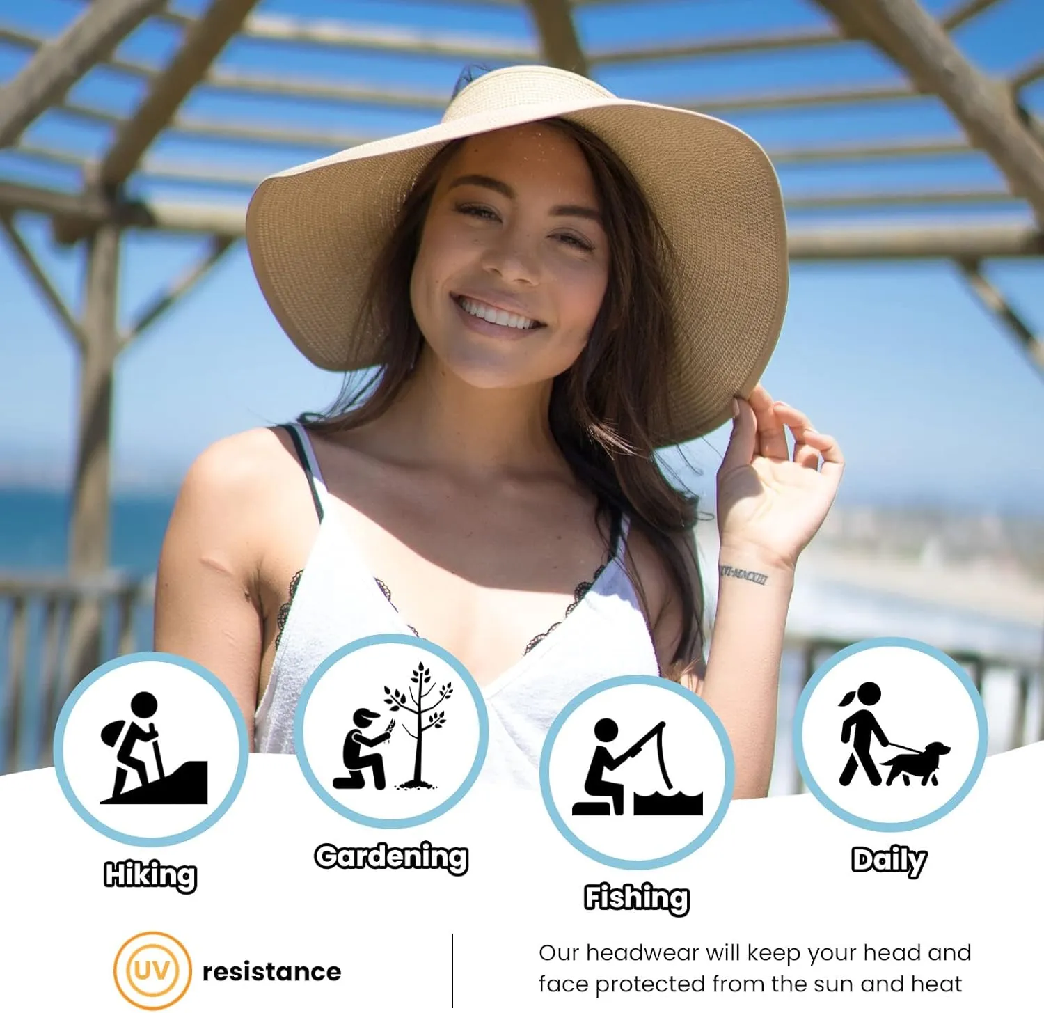 Sun Hats for Women Fashionable Womens Wide Brim Hat Roll-up Straw Sun Visor Hat