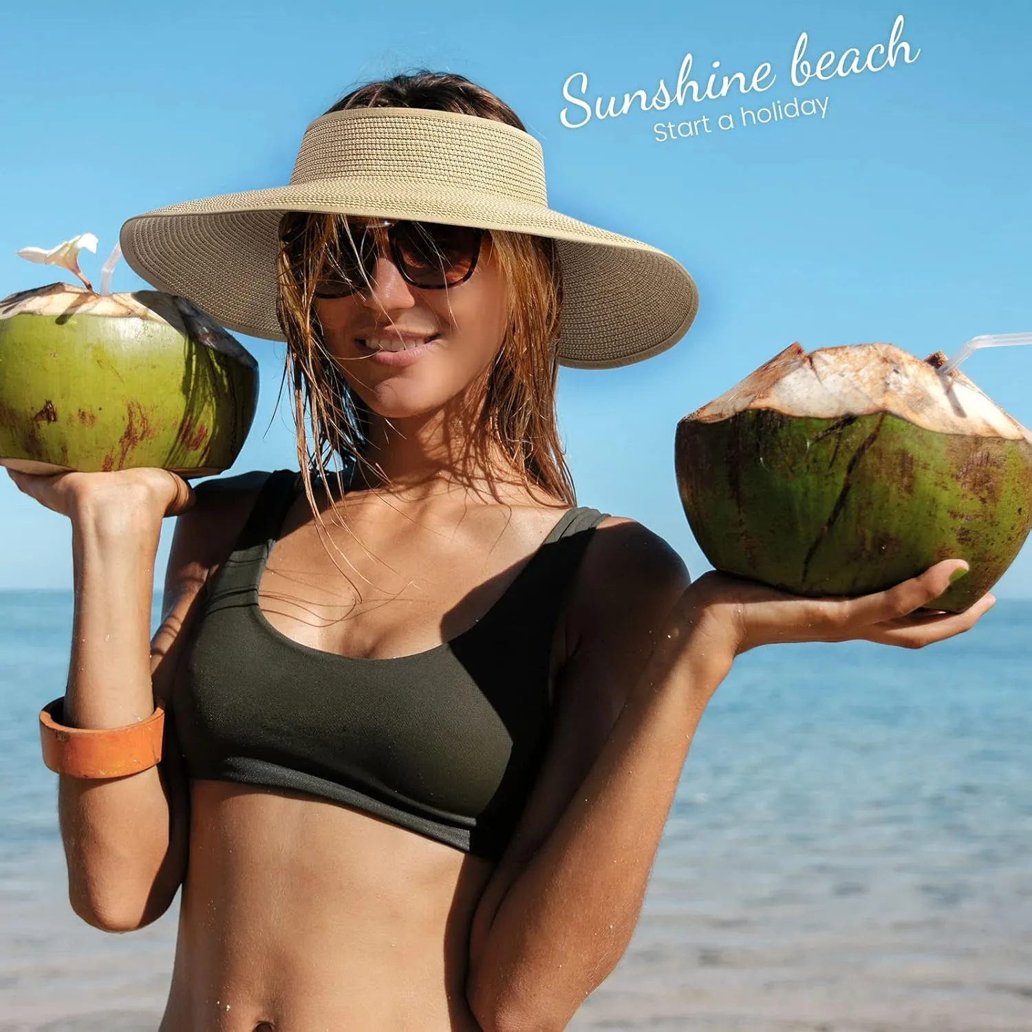 Sun Hats for Women Fashionable Womens Wide Brim Hat Roll-up Straw Sun Visor Hat