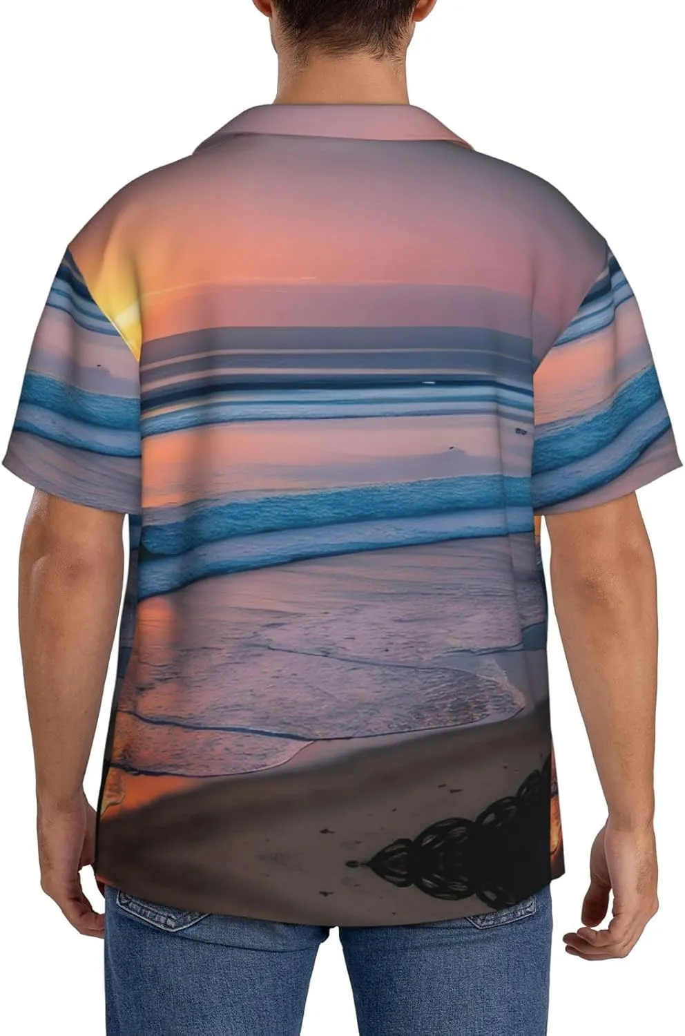 Sunset Beach Printing Men's Fashion Summer Short Sleeve Button Shirt with Pocket,S-4xl Cuban Shirt Hawaiian Shirt