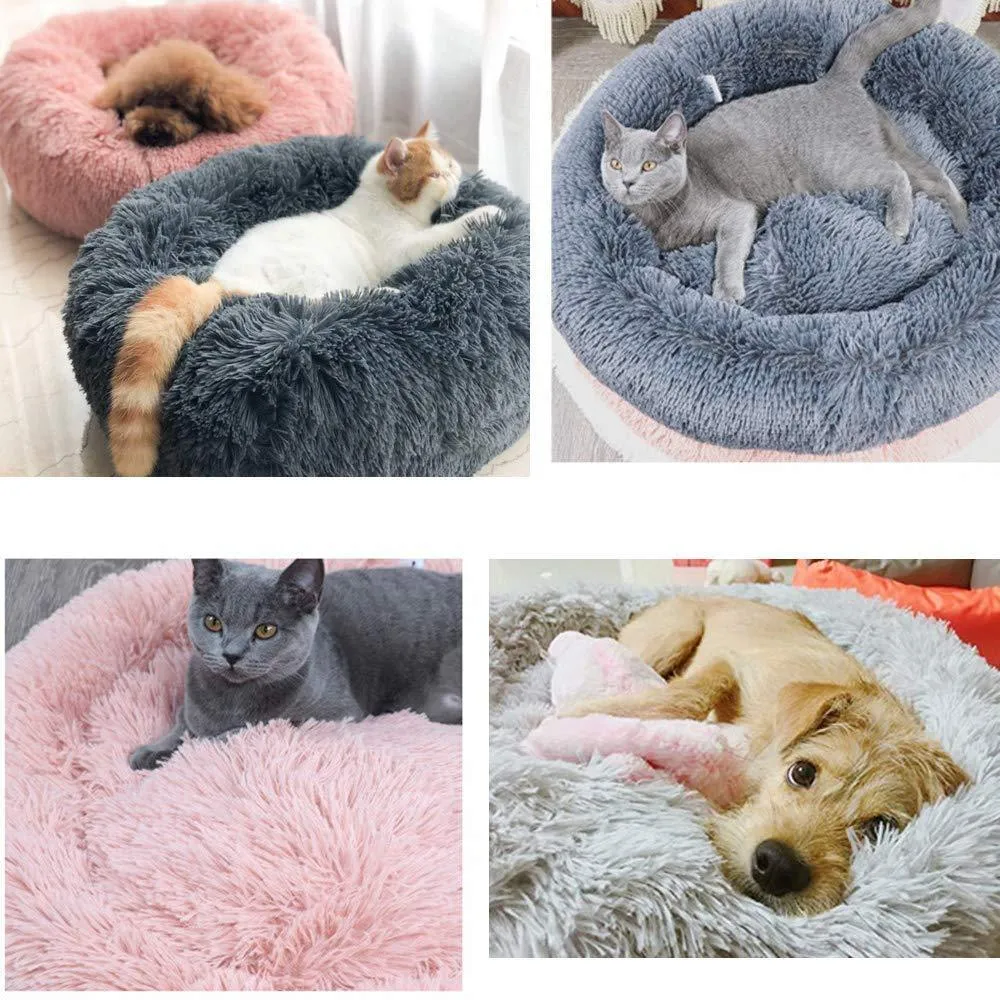 Super Soft Plush Pet Donut Lounger Bed for Dogs/Cats/Pets - All Sizes