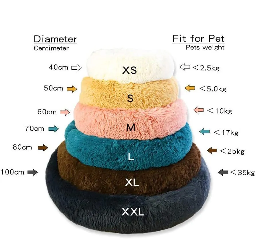 Super Soft Plush Pet Donut Lounger Bed for Dogs/Cats/Pets - All Sizes