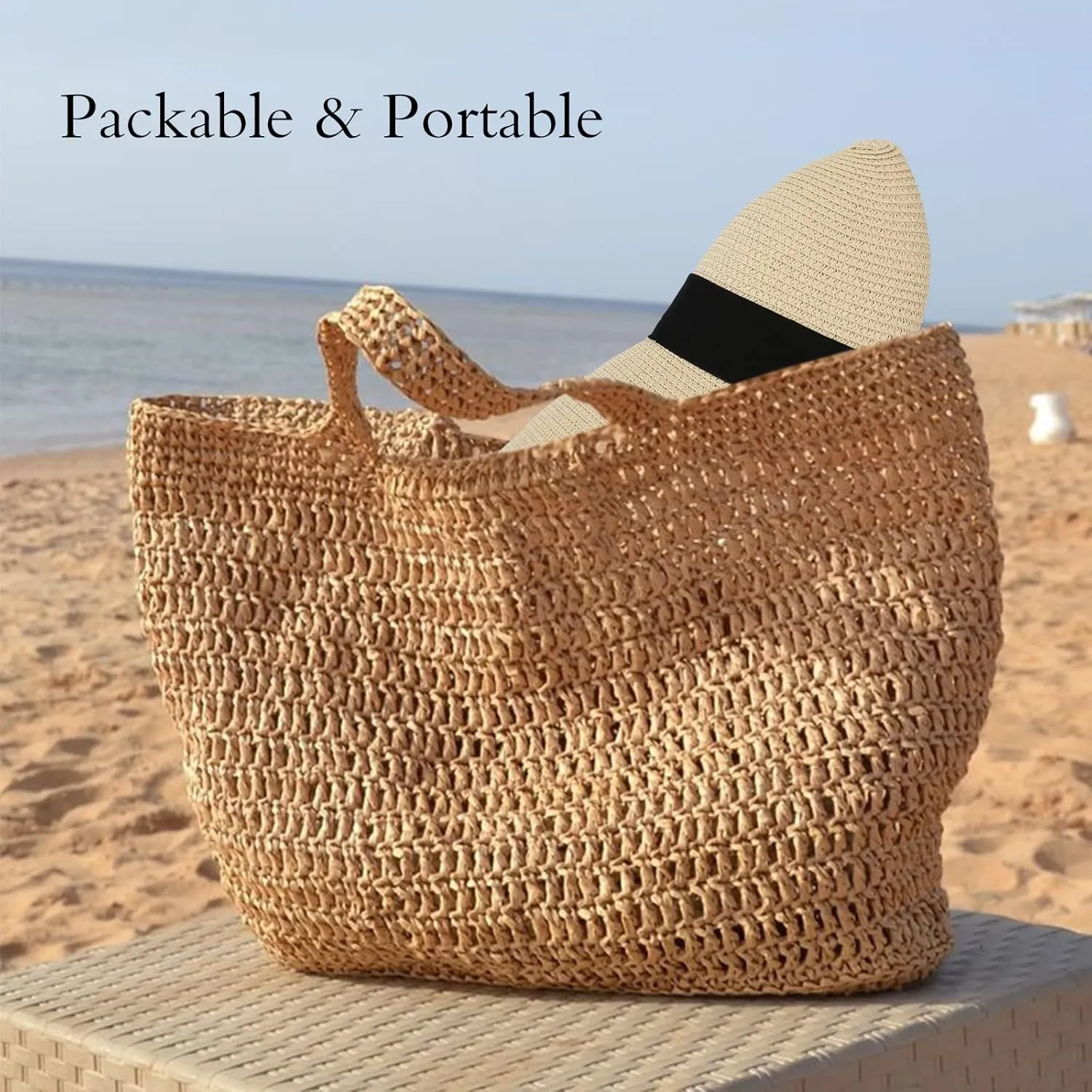 Surblue Straw Summer Hat Women's Floppy Sun Hat Wide Brim Beach Bow Hat