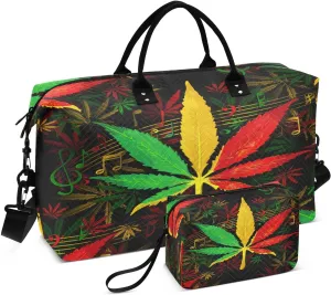 susiyo Notes and Stave Leaf Expandable Travel Duffle Bag, Large Weekender Overnight Bags and Adjustable Strap, Carry On Shoulder Tote Bag, Gym Duffel Bag with Toiletry Bags for Hospital