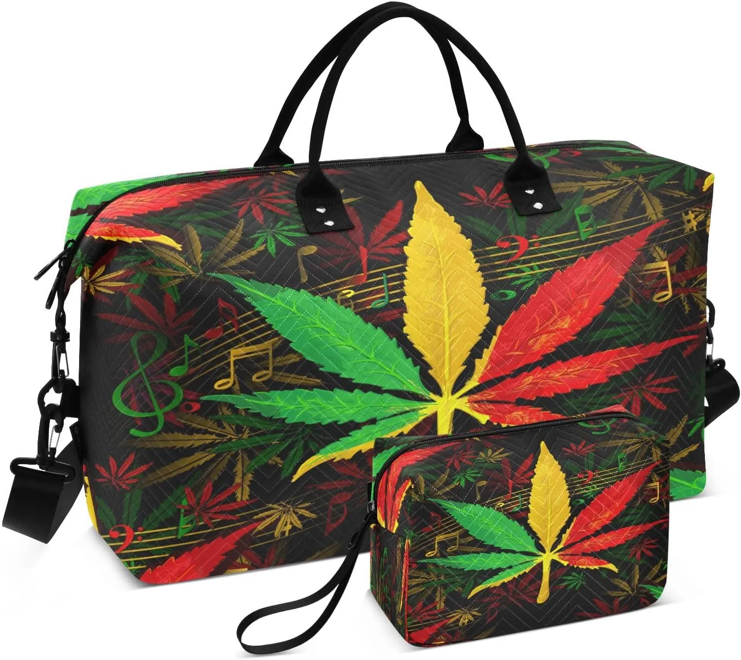 susiyo Notes and Stave Leaf Expandable Travel Duffle Bag, Large Weekender Overnight Bags and Adjustable Strap, Carry On Shoulder Tote Bag, Gym Duffel Bag with Toiletry Bags for Hospital