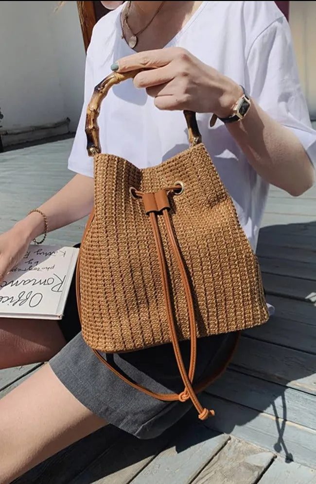 SW20384 Bethany Straw Bucket Tote with Crossbody