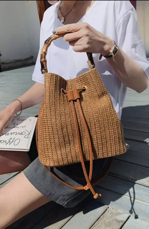 SW20384 Bethany Straw Bucket Tote with Crossbody