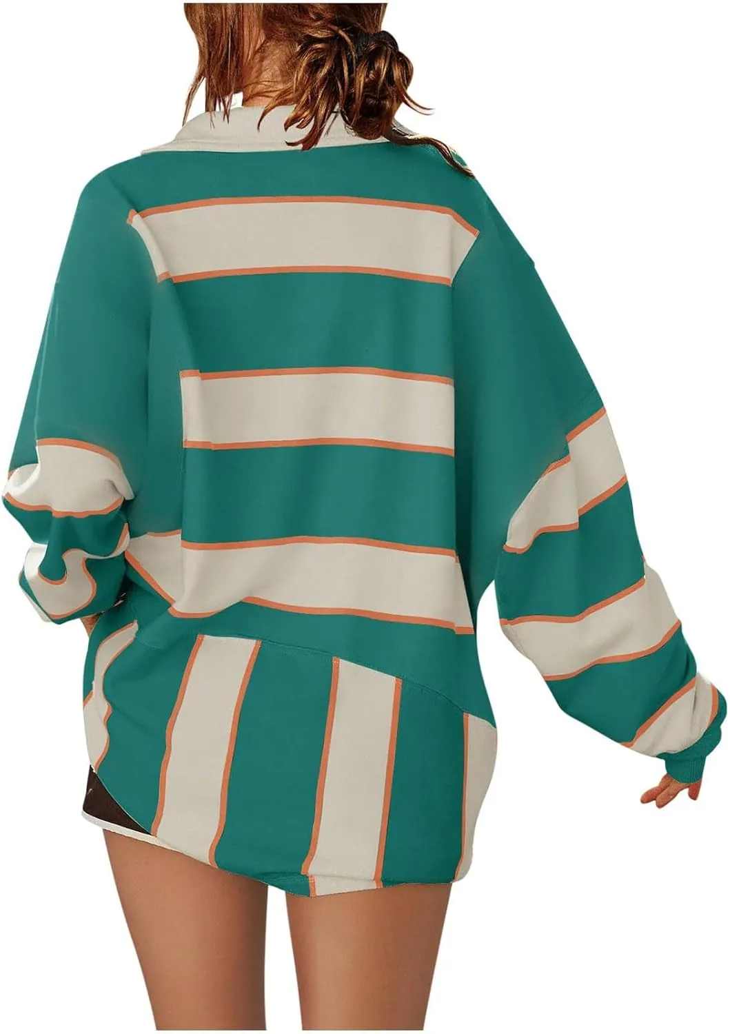 Sweatshirt For Womens Fashion Long Sleeve Striped Hoodies Collar Oversized Pullover Tops Fall outfits