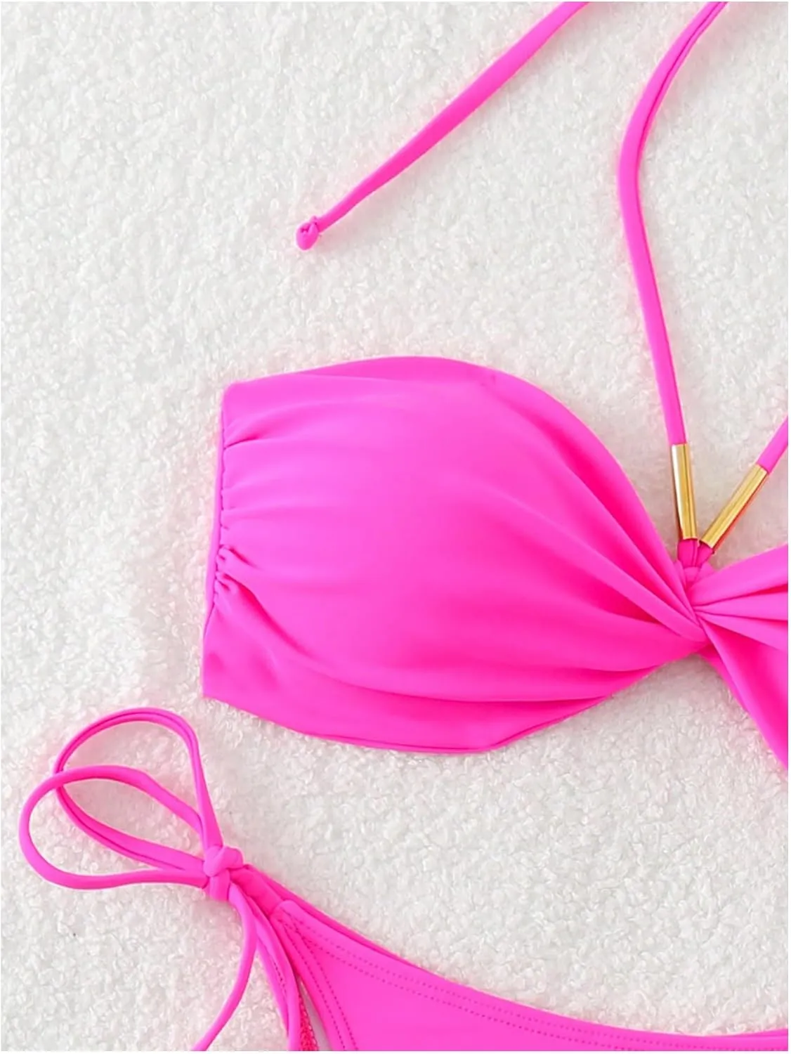SweatyRocks Women's Halter Bikini Sets Twist Tie Backless Swimsuit Low Rise 2 Piece Bathing Suit