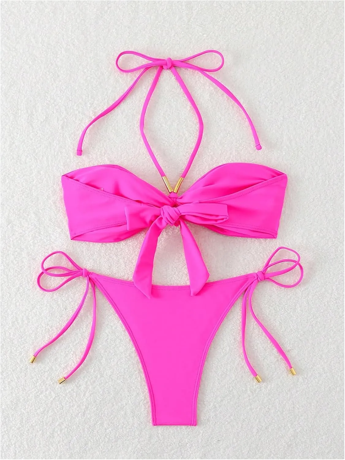SweatyRocks Women's Halter Bikini Sets Twist Tie Backless Swimsuit Low Rise 2 Piece Bathing Suit