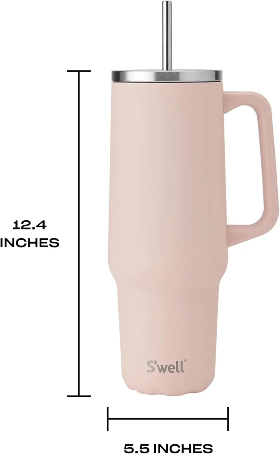 S'well Recycled Stainless Steel Tumbler XL with Straw and Handle, 40oz, Himalayan Salt, Triple Layered Vacuum Insulated Containers Keeps Drinks Cold for 50 hours and Hot for 10