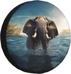 Swimming African Elephant Tire Cover Outdoor Waterproof Snow Sun Rain Wheel Cover Portable Wheel Bags Camper Spare Tire Cover Universal Car Tire Protectors for Trailer RV SUV