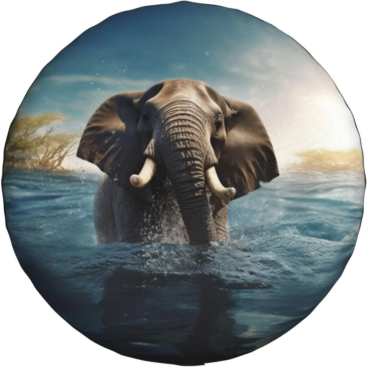 Swimming African Elephant Tire Cover Outdoor Waterproof Snow Sun Rain Wheel Cover Portable Wheel Bags Camper Spare Tire Cover Universal Car Tire Protectors for Trailer RV SUV