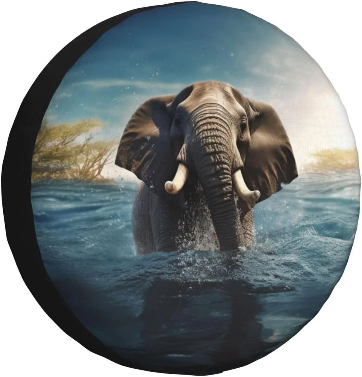 Swimming African Elephant Tire Cover Outdoor Waterproof Snow Sun Rain Wheel Cover Portable Wheel Bags Camper Spare Tire Cover Universal Car Tire Protectors for Trailer RV SUV