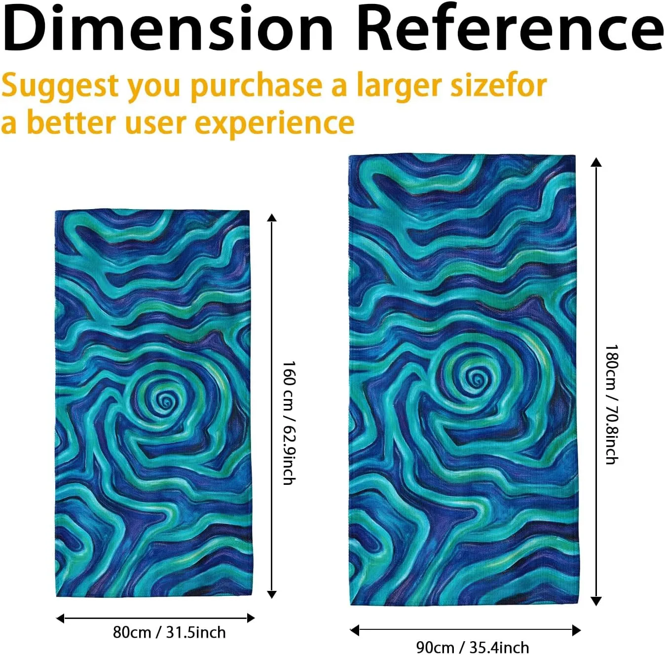 Swirling Waves Microfiber Beach Towel Blue Green Abstract Art Soft Lightweight Quick Dry Sand Free Pool Picnic Essentials 62x31 Inch