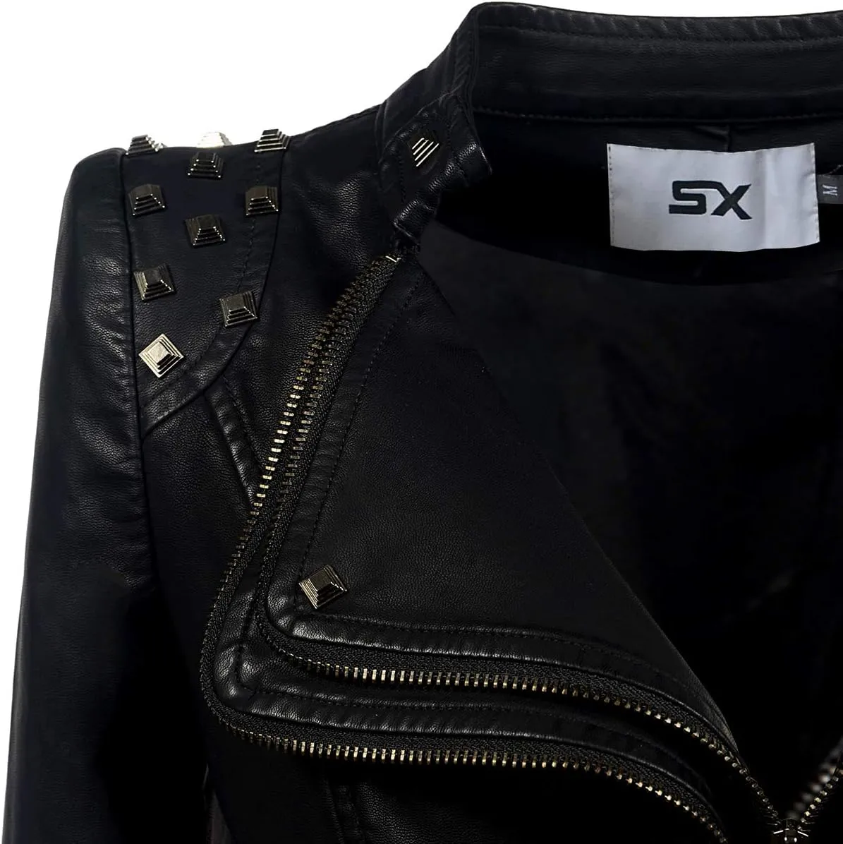 SX Women's Fashion Studded Perfectly Shaping Faux Leather Biker Jacket