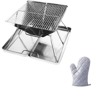 Tabletop BBQ Grill, Portable Folding Charcoal for Garden, Picnics Parties, Easy Assembly, Stainless Steel Cooking Set