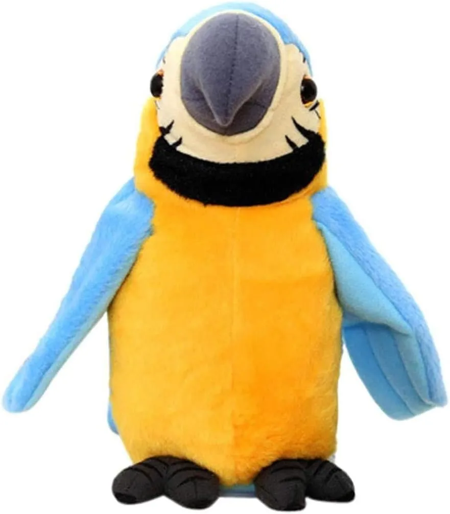 Talking Macaw Parrot Repeat What You Say Stuffed Animal Plush Toy Electronic Record Animated Bird Shake Wings Speaking Parrot Pet Plush Interactive Toys for Kids Boys Girls Christmas Birthday Gift