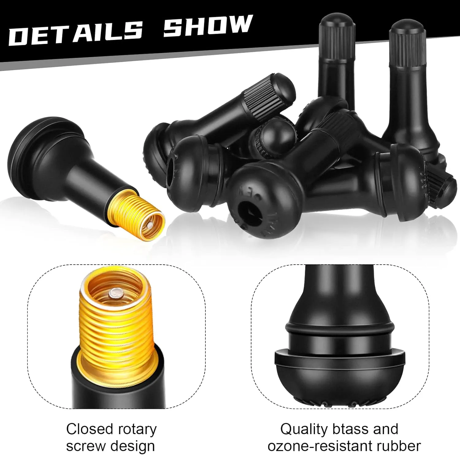 Tallew Tr413 Valve Stems Tubeless Bulk Rubber Snap-in Valve Stems for 0.453 Inch Rim Holes, Black Standard Length Replacement Tool for Car Tubeless Replacement(150 Pieces)