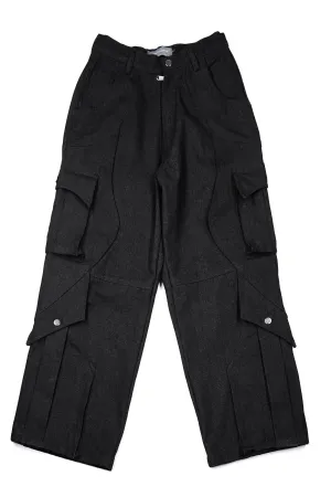 TAMASHI DENIM CARGO PANTS BLACK