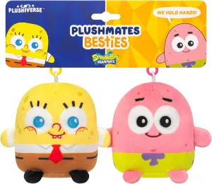 TeeTurtle Spongebob Squarepants and Patrick Star Plushmates Besties Keychain Set - Officially Licensed Novelty Clip-On Plush with Magnetic Hands