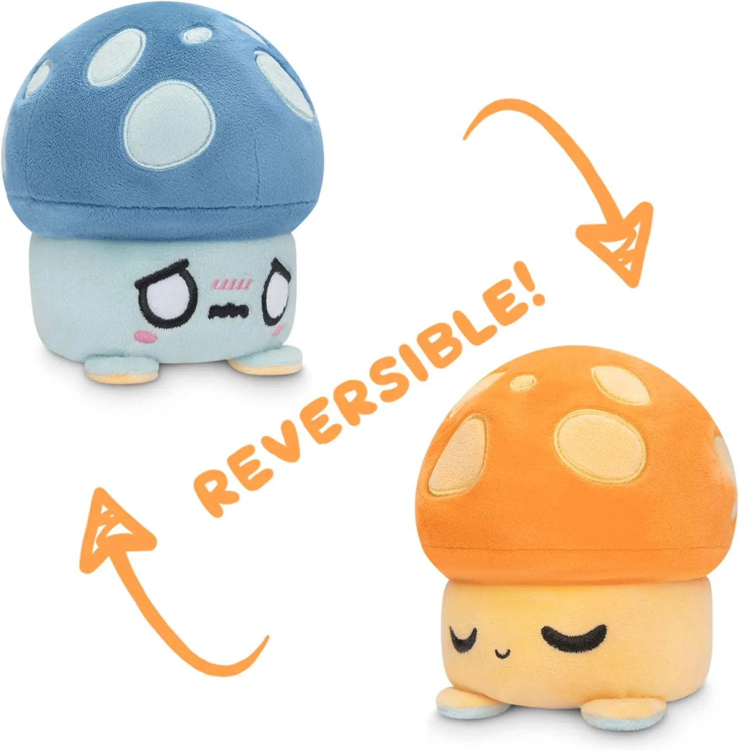TeeTurtle The Original Reversible Mushroom Plushie Patented Design Sensory Fidget Toy for Stress Relief Happy   Worried Orange   Blue Show Your Mood Without Saying a Word