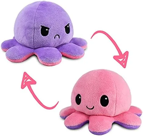 TeeTurtle - The Original Reversible Octopus Plushie - Pink   Purple - Cute Sensory Fidget Stuffed Animals That Show Your Mood 4 inch