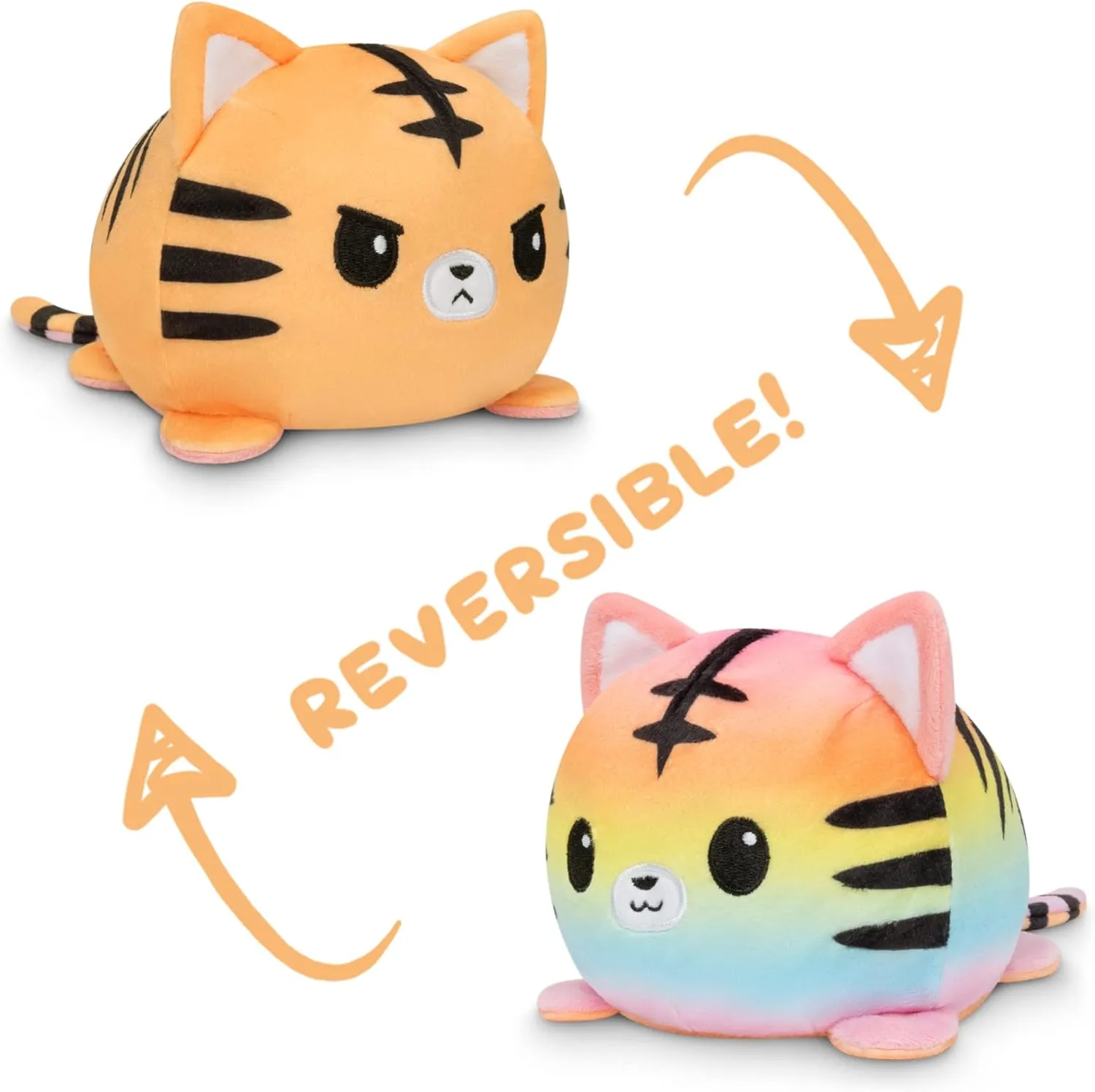 TeeTurtle - The Original Reversible Tiger Plushie - Pride - Orange   Rainbow - Cute Sensory Fidget Stuffed Animals That Show Your Mood!