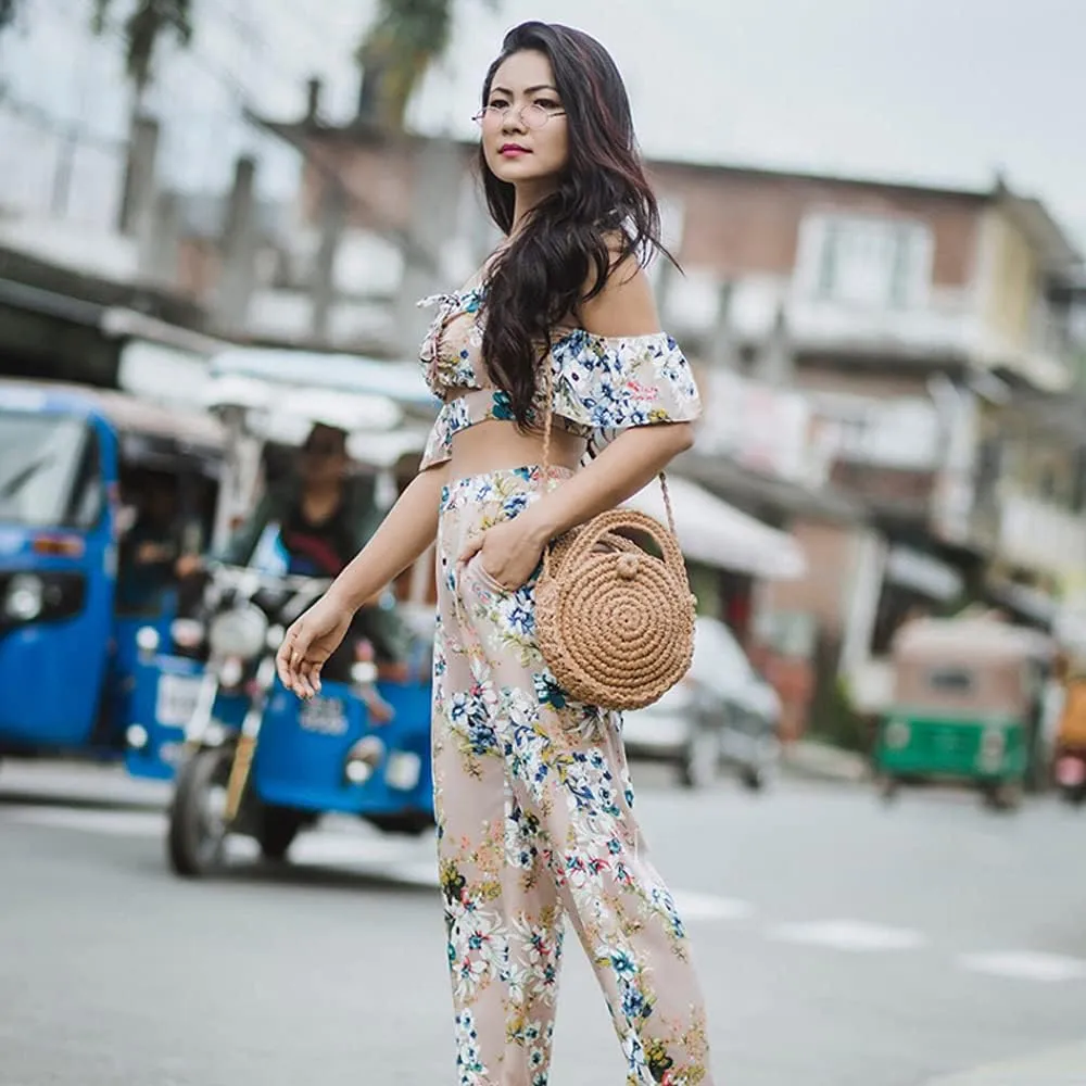 Teeya Straw Crossbody Bag Women Weave Shoulder Bag Round Summer Beach Purse and Handbags