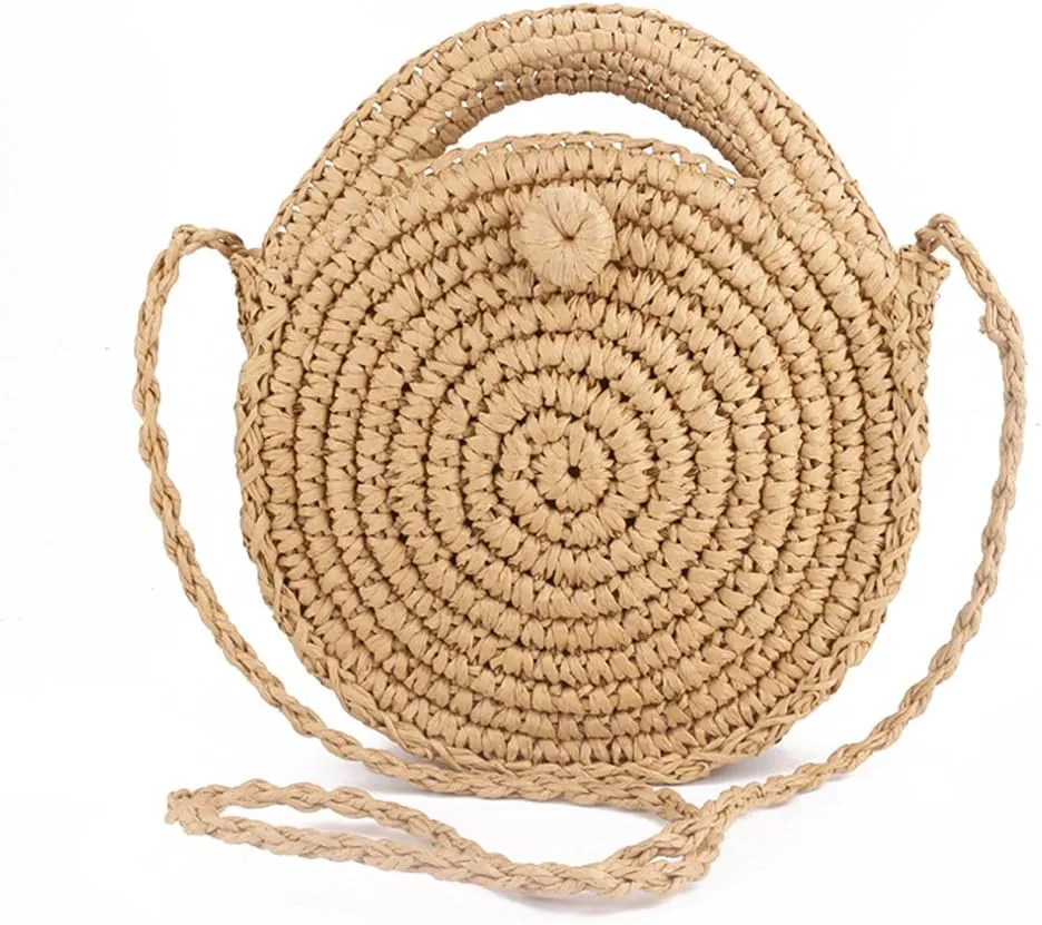 Teeya Straw Crossbody Bag Women Weave Shoulder Bag Round Summer Beach Purse and Handbags