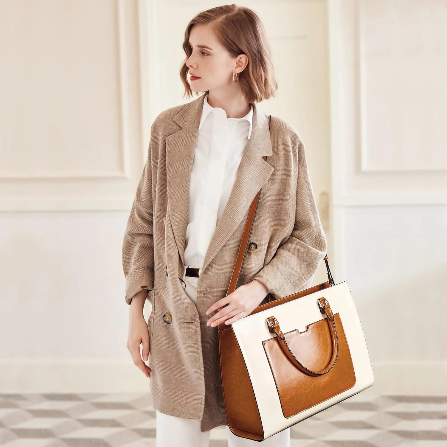Telena Laptop Tote Bag for Women, 15.6 Inch Shoulder Tote Bag Leather Briefcase for Women, Large Capacity Handbag Bags