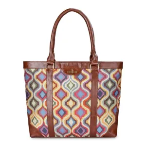 THE CLOWNFISH Miranda Series 15.6 inch Laptop Bag For Women Printed Handicraft Fabric & Faux Leather Office Bag Briefcase Hand Messenger bag Tote Shoulder Bag (Multicolour Design)