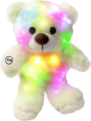 The Noodley LED Light Up Stuffed Animal Sleep Toy Kids Plush Soft Night Light Boys Girls - Small White 12 inch