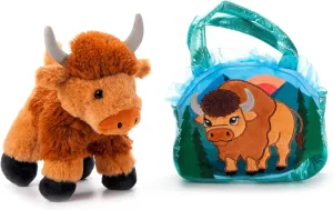 The Petting Zoo Bison Stuffed Animal Plushie and Purse Set, Gifts for Kids, Wildlife Animal Toy, Brown Bison Plush Toy and Purse Pet Carrier