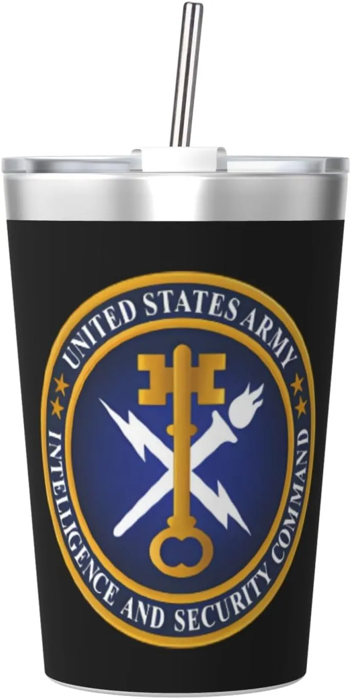 The Seal Of The United States Army Intelligence And Security Command Insulated Stainless Steel Tumbler 12 Oz Thermos Come With Straw Leak-Proof Travel Mug Cup