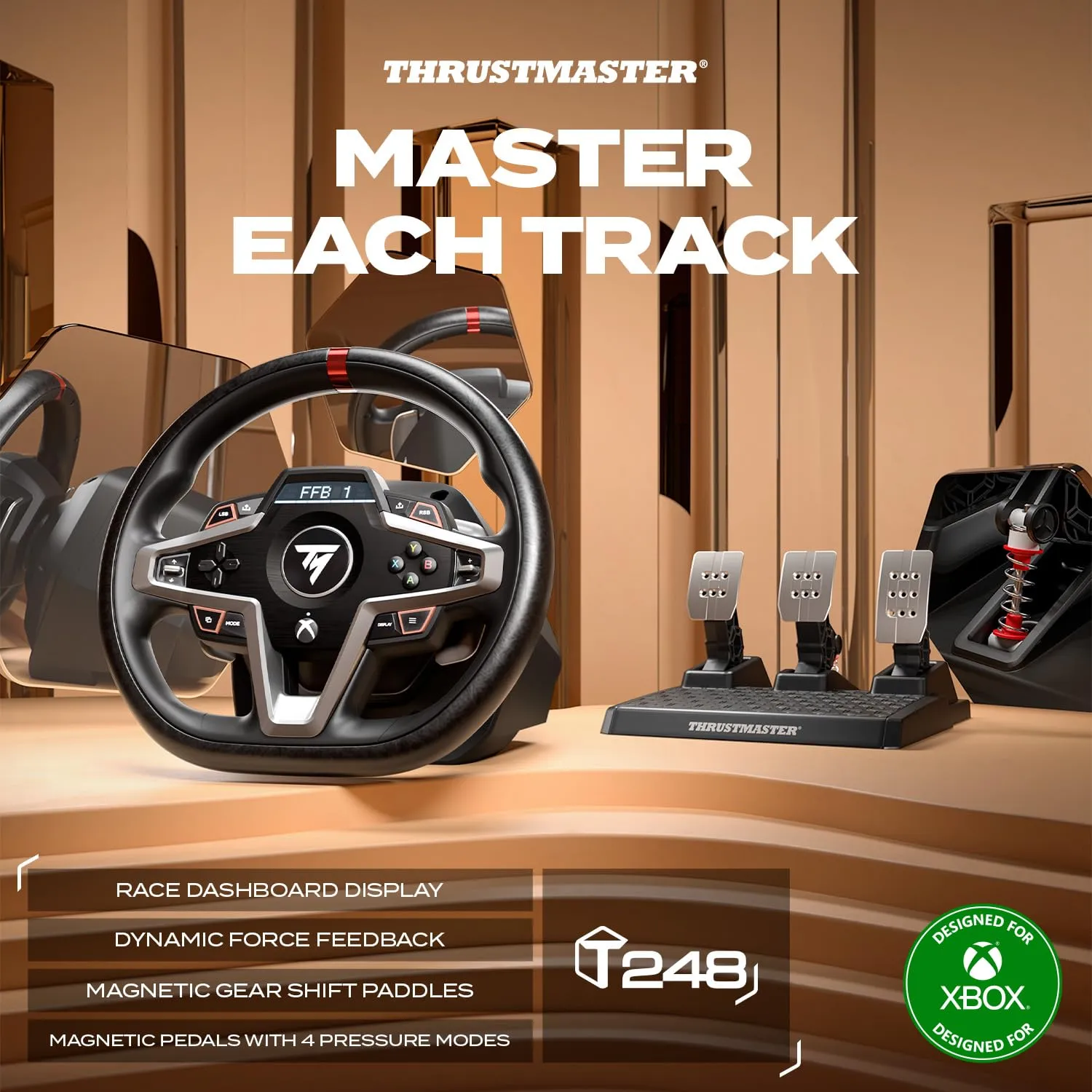 THRUSTMASTER T248X, Racing Wheel and Magnetic Pedals, HYBRID DRIVE, Magnetic Paddle Shifters, Dynamic Force Feedback, Screen with Racing Information (Compatible with XBOX Series X/S, One, PC)