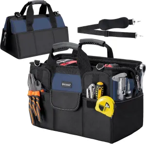 TICONN Heavy Duty Tool Bag with Multi-Pockets, Portable Tool Box Organizer Storage Bag, with Adjustable Shoulder Strap and Ergonomic Handle (Blue, 14" Standard Base)