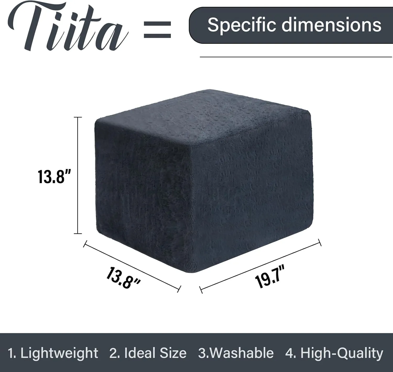 Tiita Stuffed Pouf Ottoman, Square Foot Stool Fluffy Floor Poufs Chair for Living Room Bedroom, Filled Boho Foot Rest for Couch, Blue-Grey