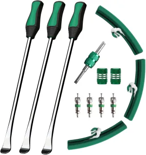 Tire Spoons, Tire Changing Kit for Motorcycle Dirt Bike Lawn Mower Tractor, Tire Removal Tool Set with Rim Protectors, Valve Tool, Valve Cores, Valve Caps, Valve Stems, Storage Bag