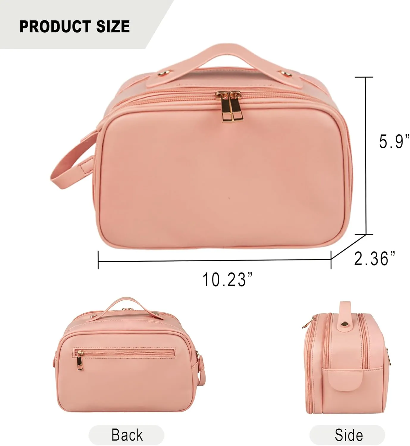 Toiletry Bag, PU Leather Travel Toiletry Organizer, Double Zipper Large Opening Travel Cosmetic Bag, Portable Large Capacity Travel Makeup Bag for Women (Pink)