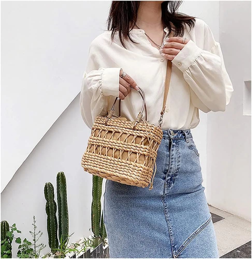 TONWHAR Womens Girls Small Crossbody Straw Woven Bag Vacation Beach Straw Purse for Summer