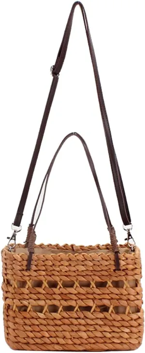 TONWHAR Womens Girls Small Crossbody Straw Woven Bag Vacation Beach Straw Purse for Summer