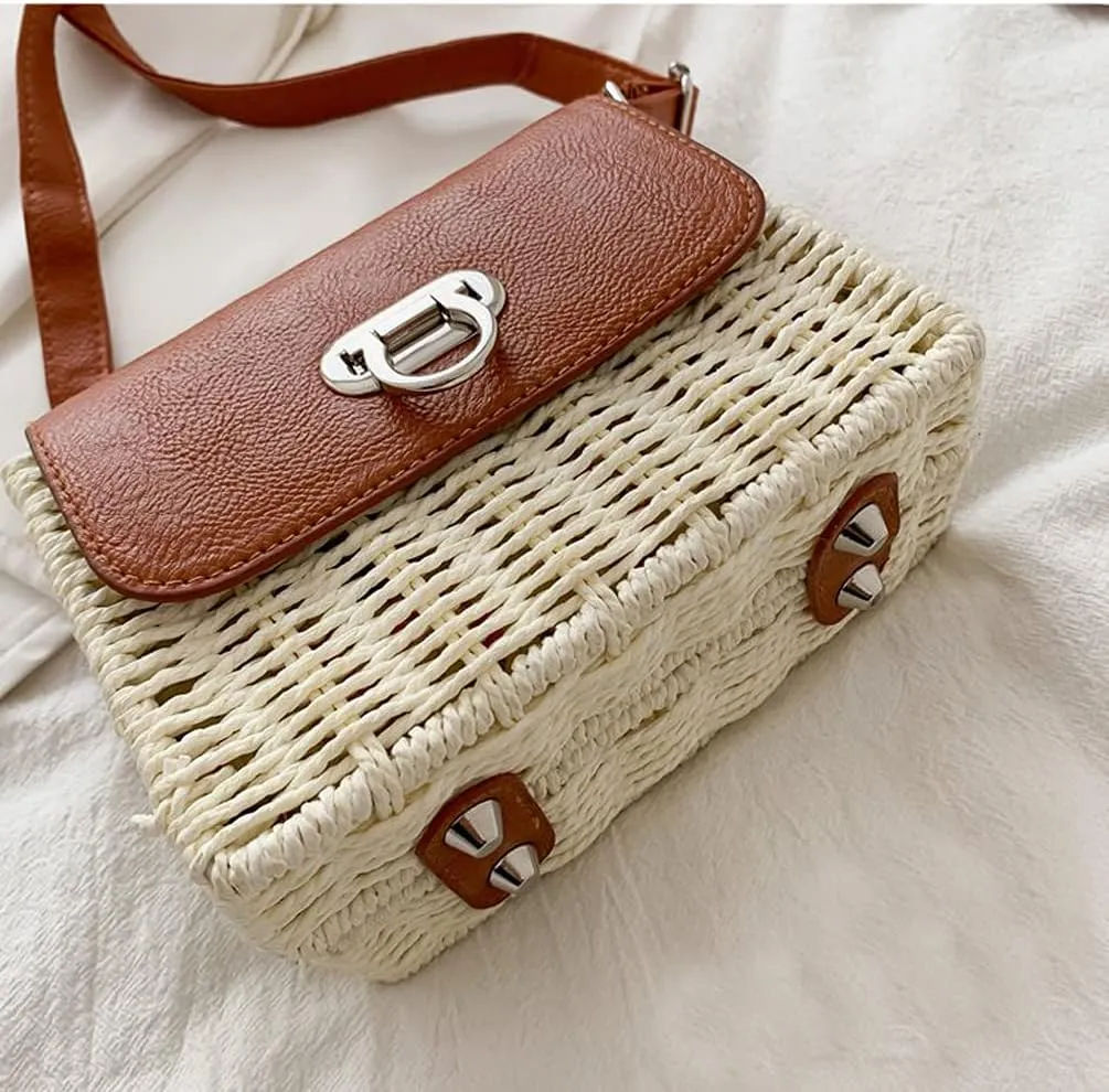 TONWHAR Womens Handmade Woven Shoulder Bag, Chic Straw Crossbody Bag/Purse for Beach Summer Holiday