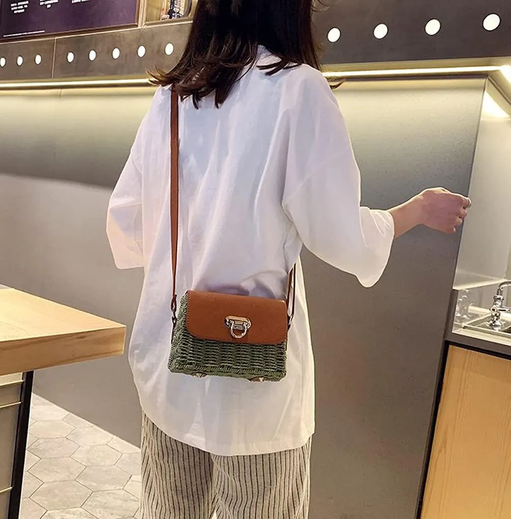 TONWHAR Womens Handmade Woven Shoulder Bag, Chic Straw Crossbody Bag/Purse for Beach Summer Holiday