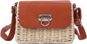 TONWHAR Womens Handmade Woven Shoulder Bag, Chic Straw Crossbody Bag/Purse for Beach Summer Holiday