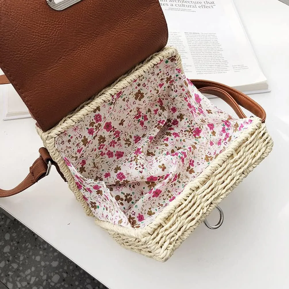 TONWHAR Womens Handmade Woven Shoulder Bag, Chic Straw Crossbody Bag/Purse for Beach Summer Holiday