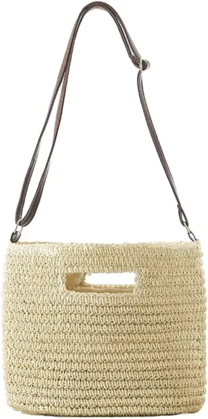 TONWHAR Women's Handwoven Crossbody Handbag Straw Beach Shoulder Purse Bag for Summer