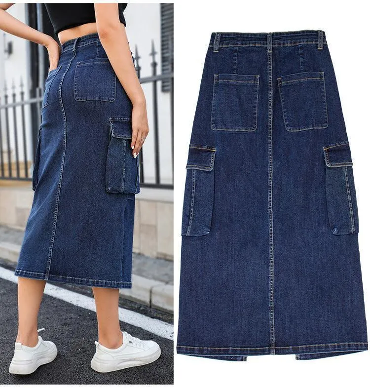 Tooling Style Multi-pocket High Waist Skirt