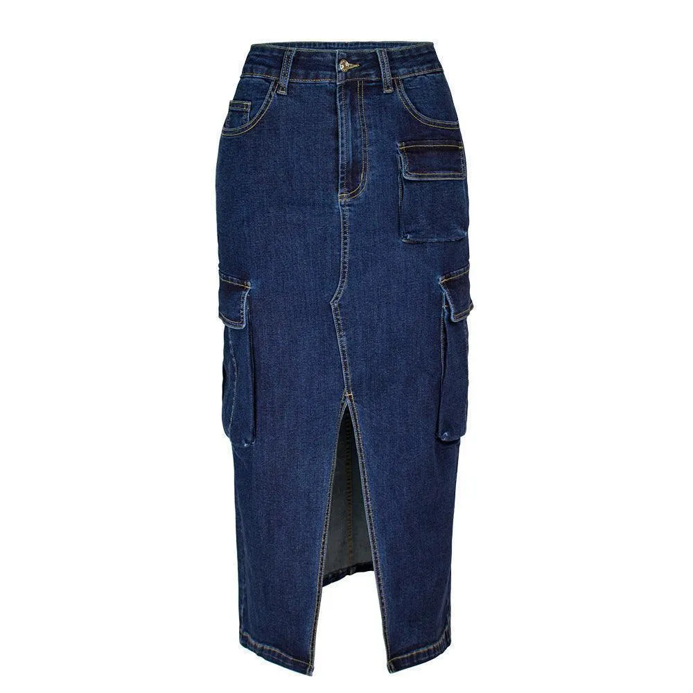 Tooling Style Multi-pocket High Waist Skirt